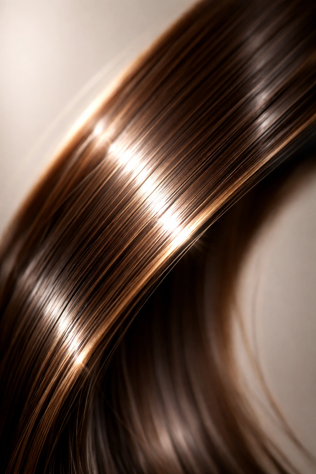 Close-up of a single glossy hair strand reflecting light.
