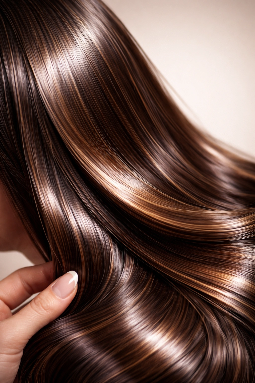 Close-up of a glossy hair strand suggesting suitability for various hair types