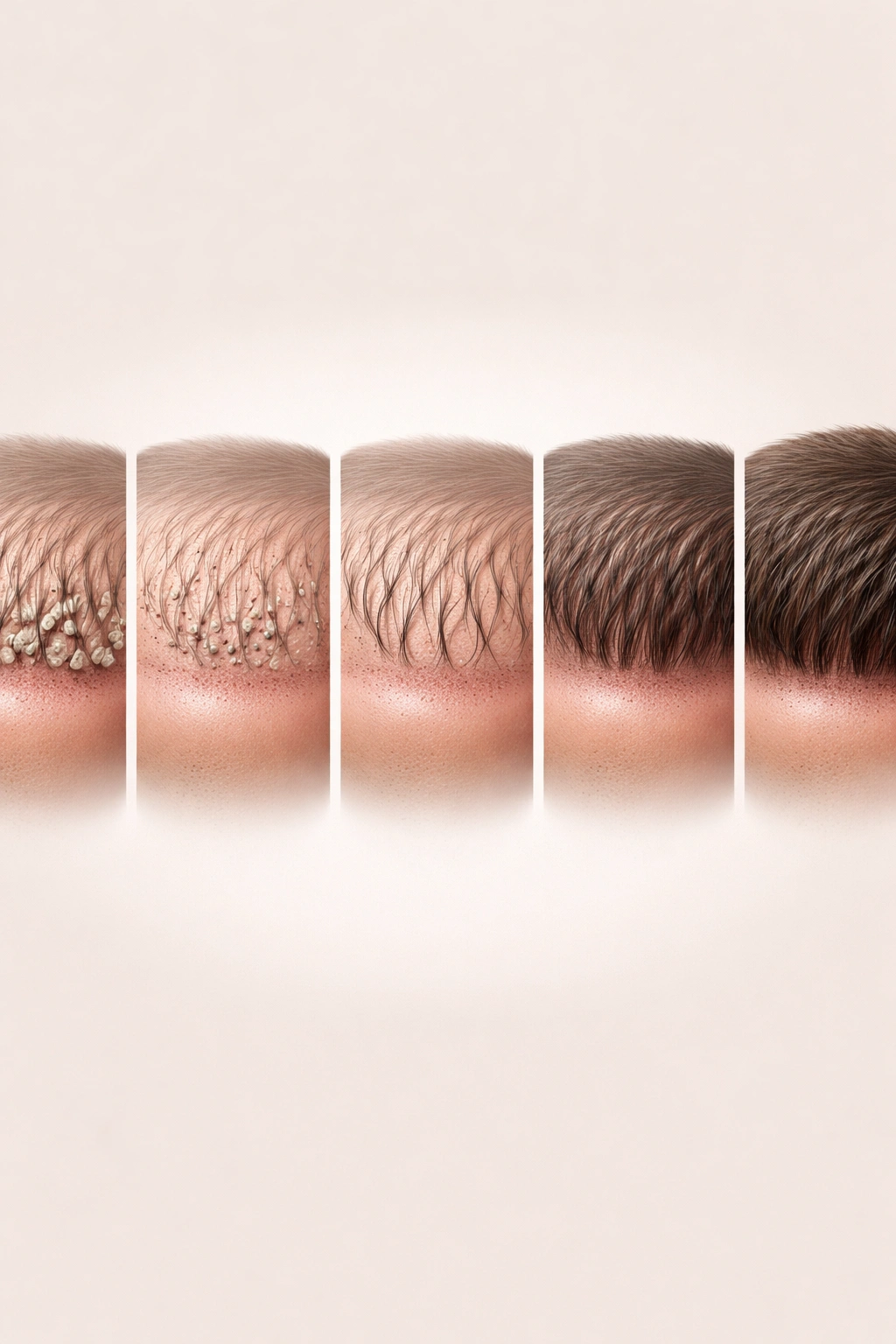 Grafts at various post-surgery growth stages, from attachment to new growth