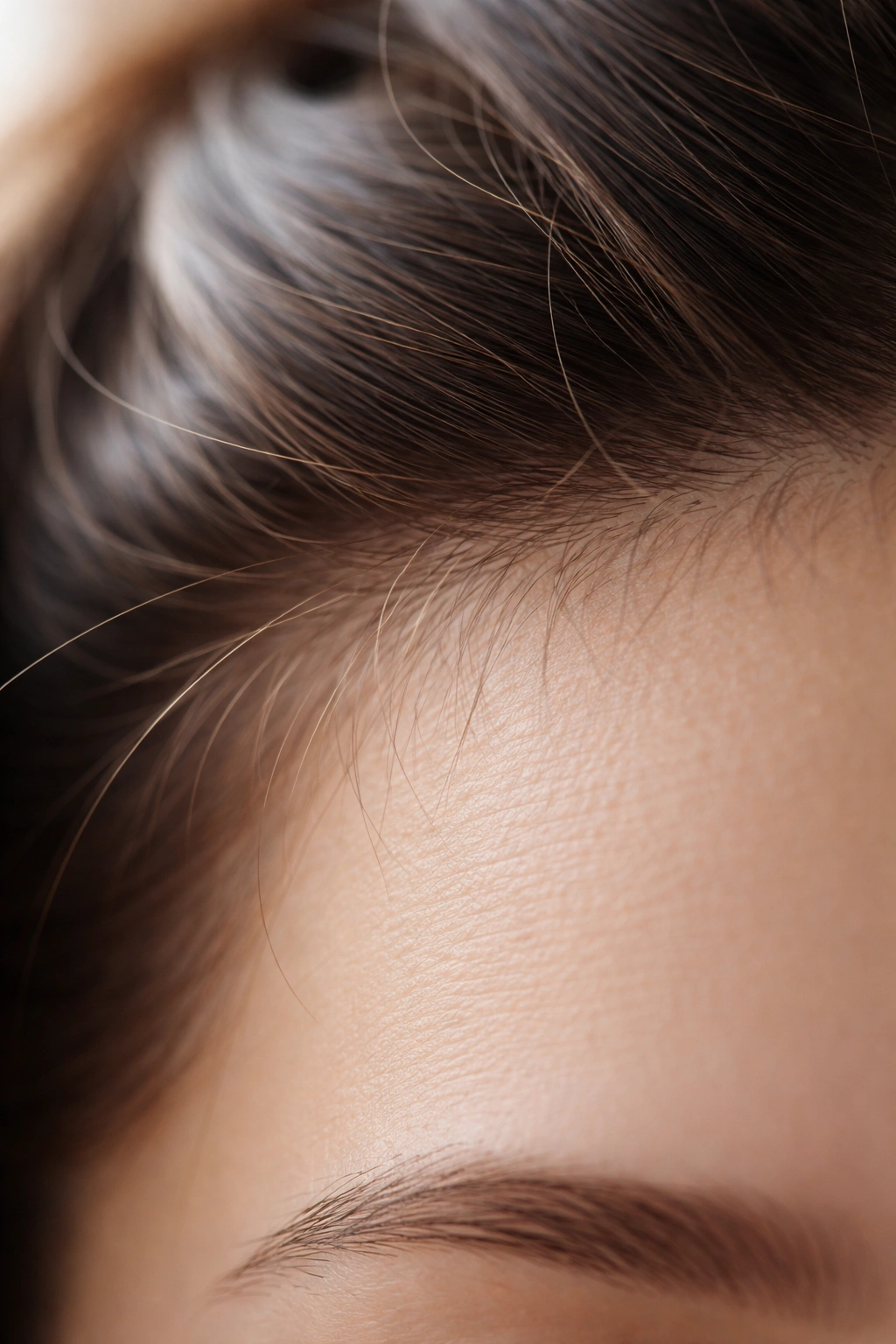 Close-up of baby hairs along a hairline showing growth cues