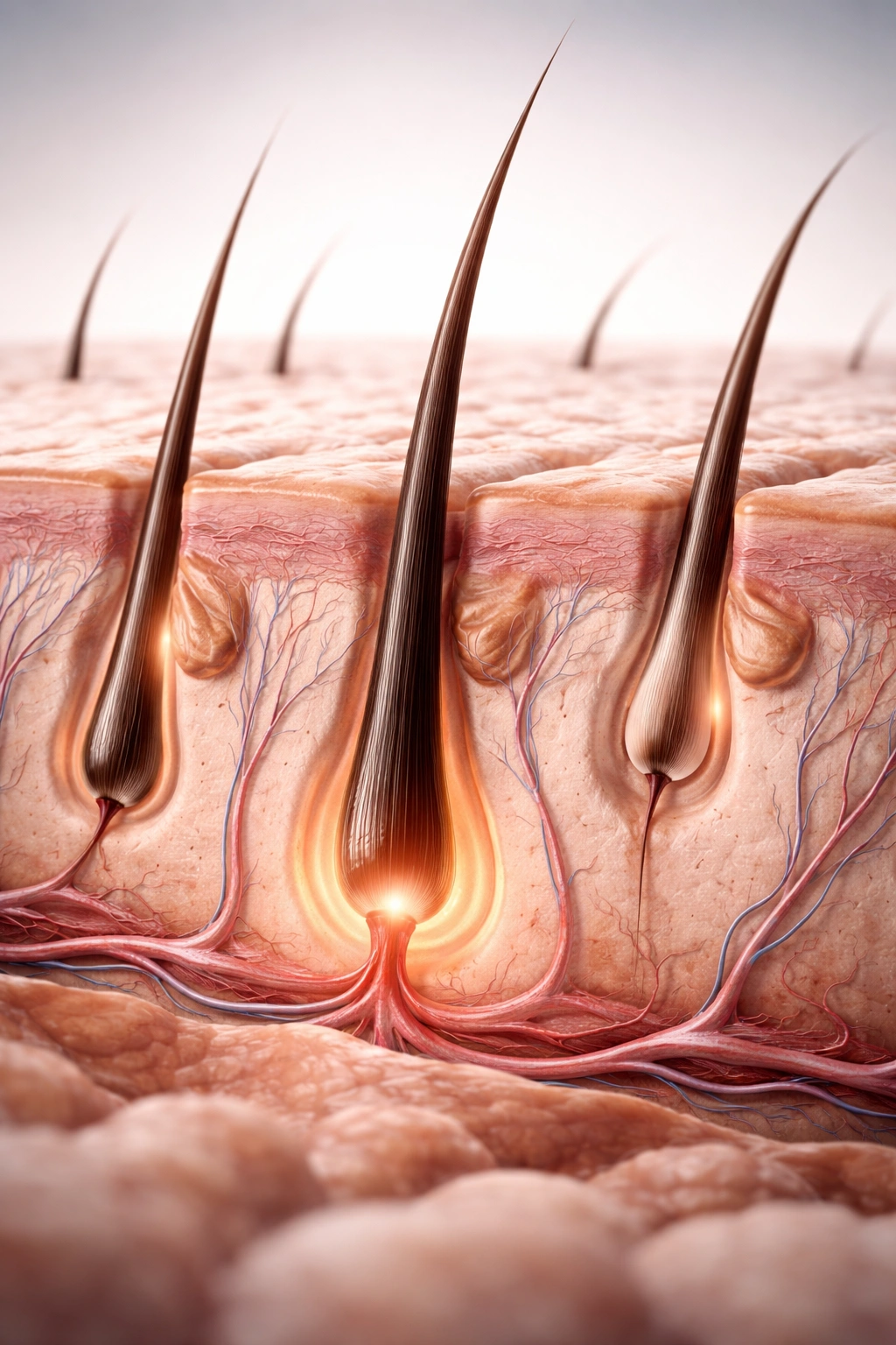 Macro illustration of a hair follicle showing growth cycle phases