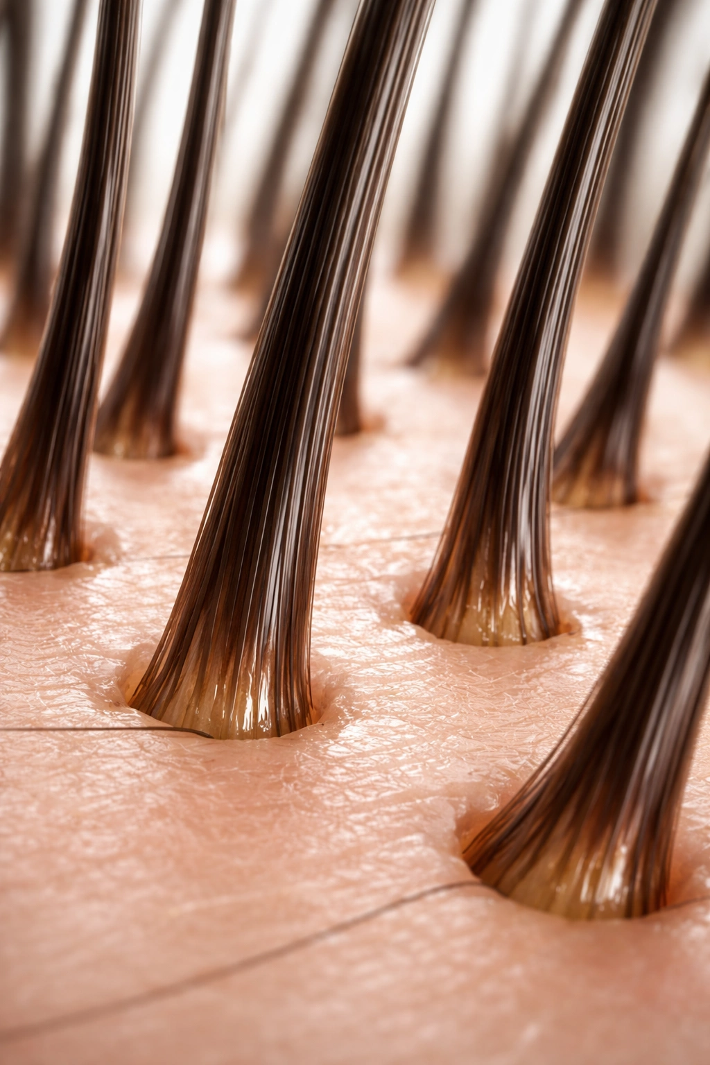 Macro close-up of scalp showing hair roots and growth.