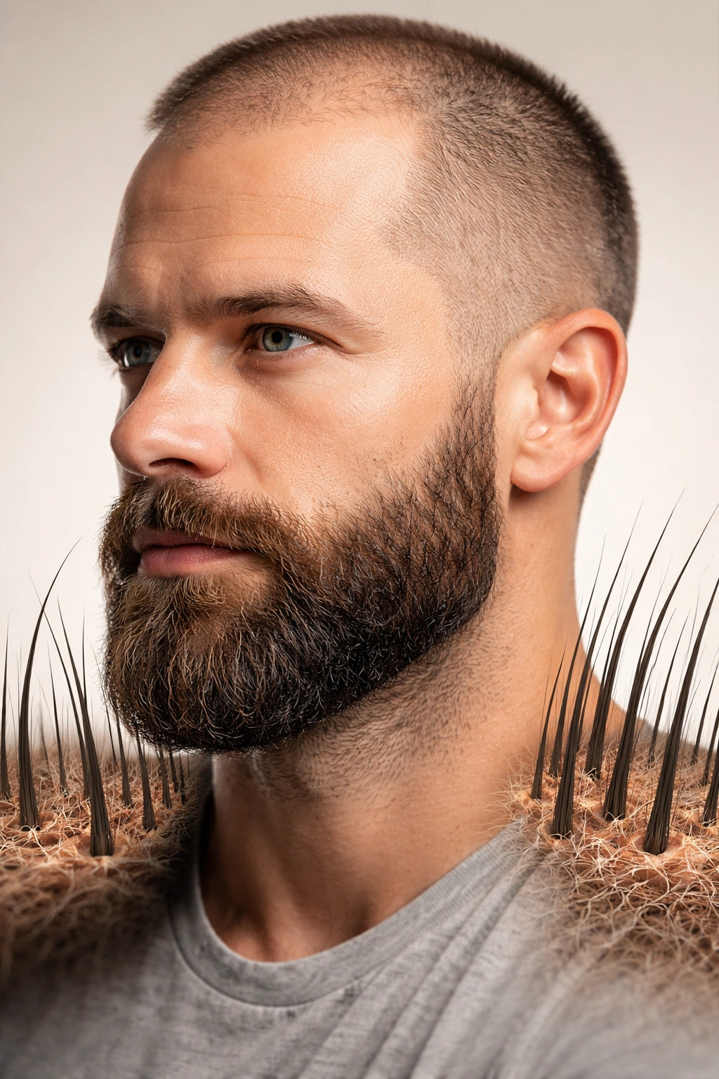 Man with thick beard and short scalp hair showing different growth patterns