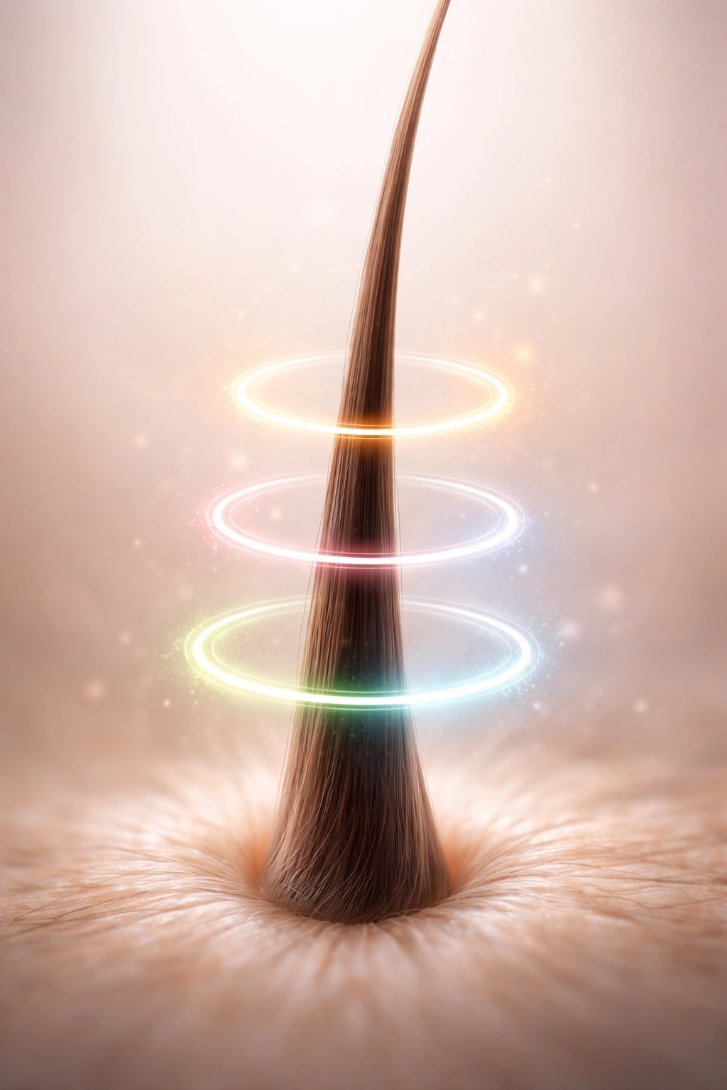 Hair strand with color rings illustrating growth cycle phases