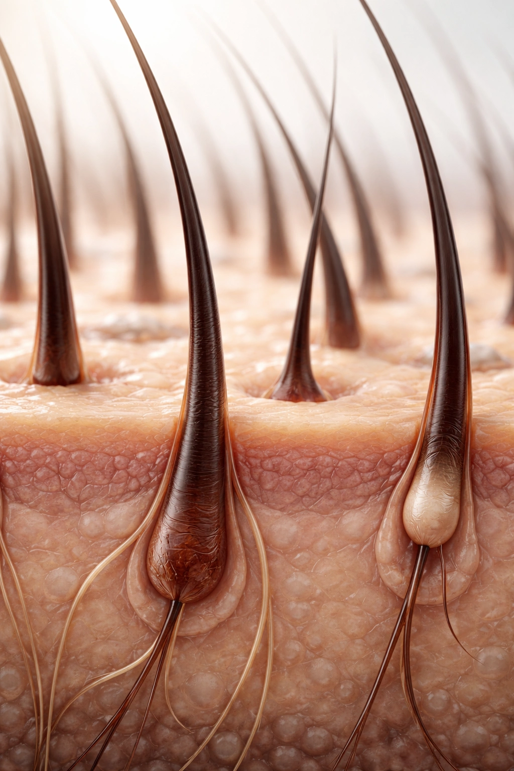 Macro scalp showing hairs at different growth phases