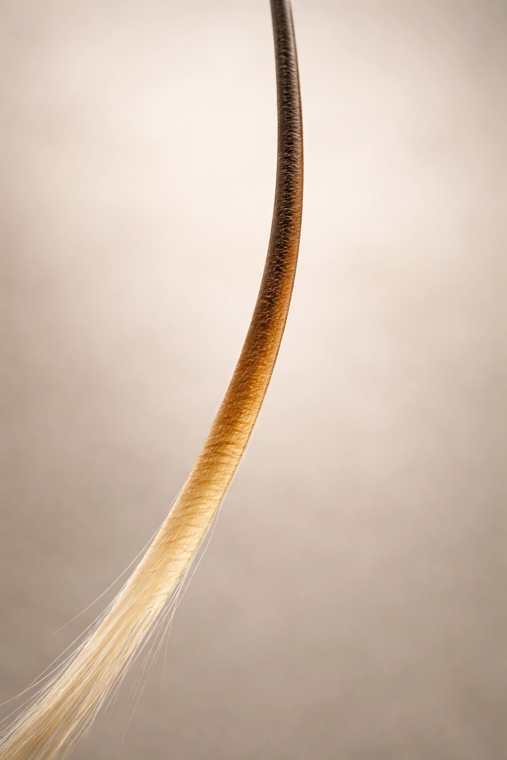 Hair strand with subtle color variation along its length suggesting influences on growth rate