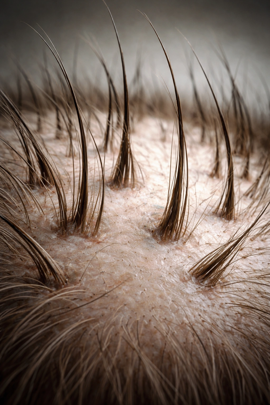 Close-up of hair on a scalp showing no postmortem growth