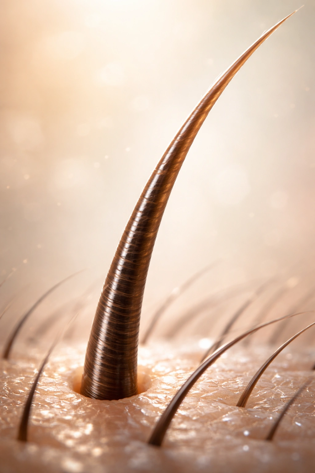 Close-up of a hair strand with soft background.