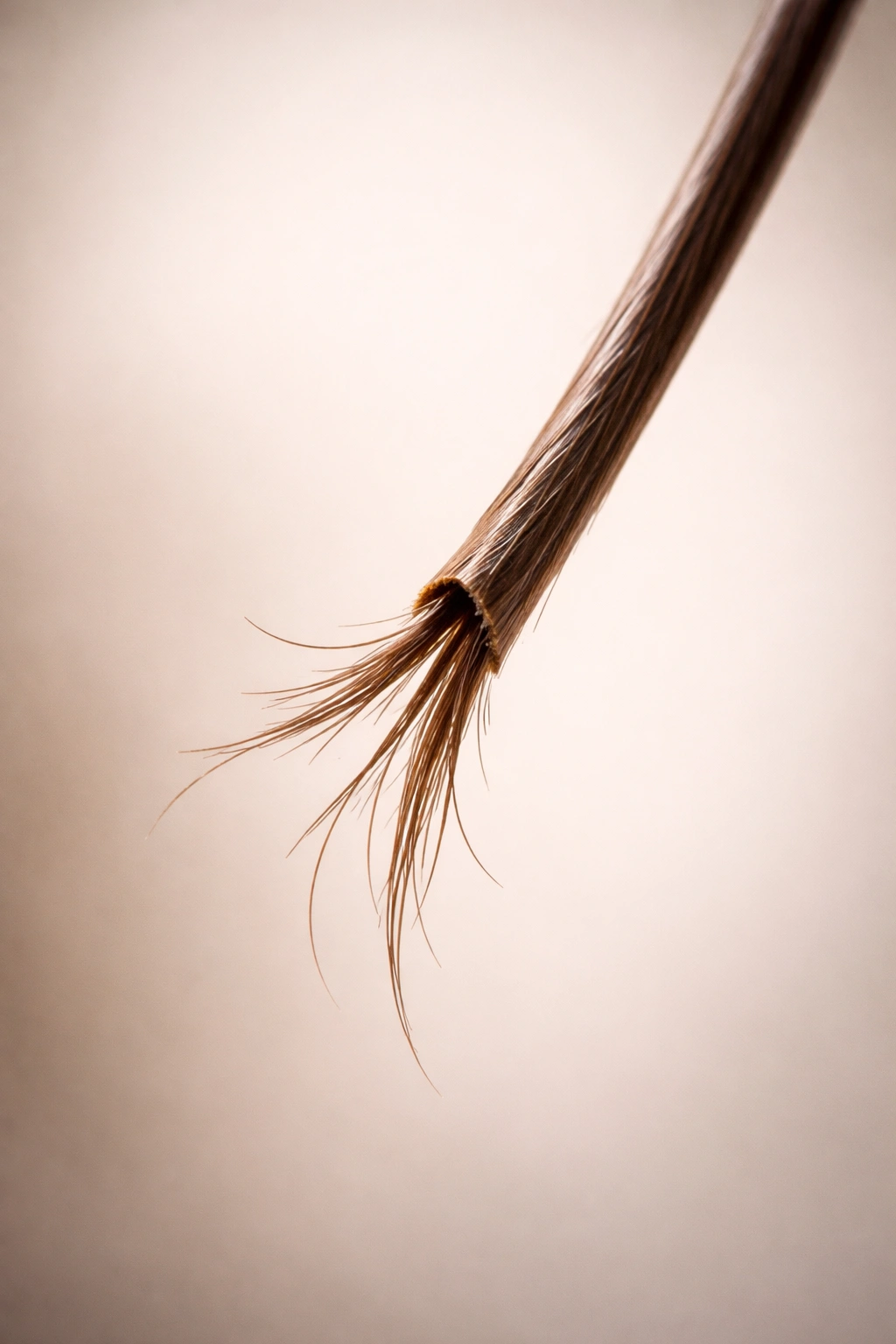 Hair strand with a minor end break indicating growth problems