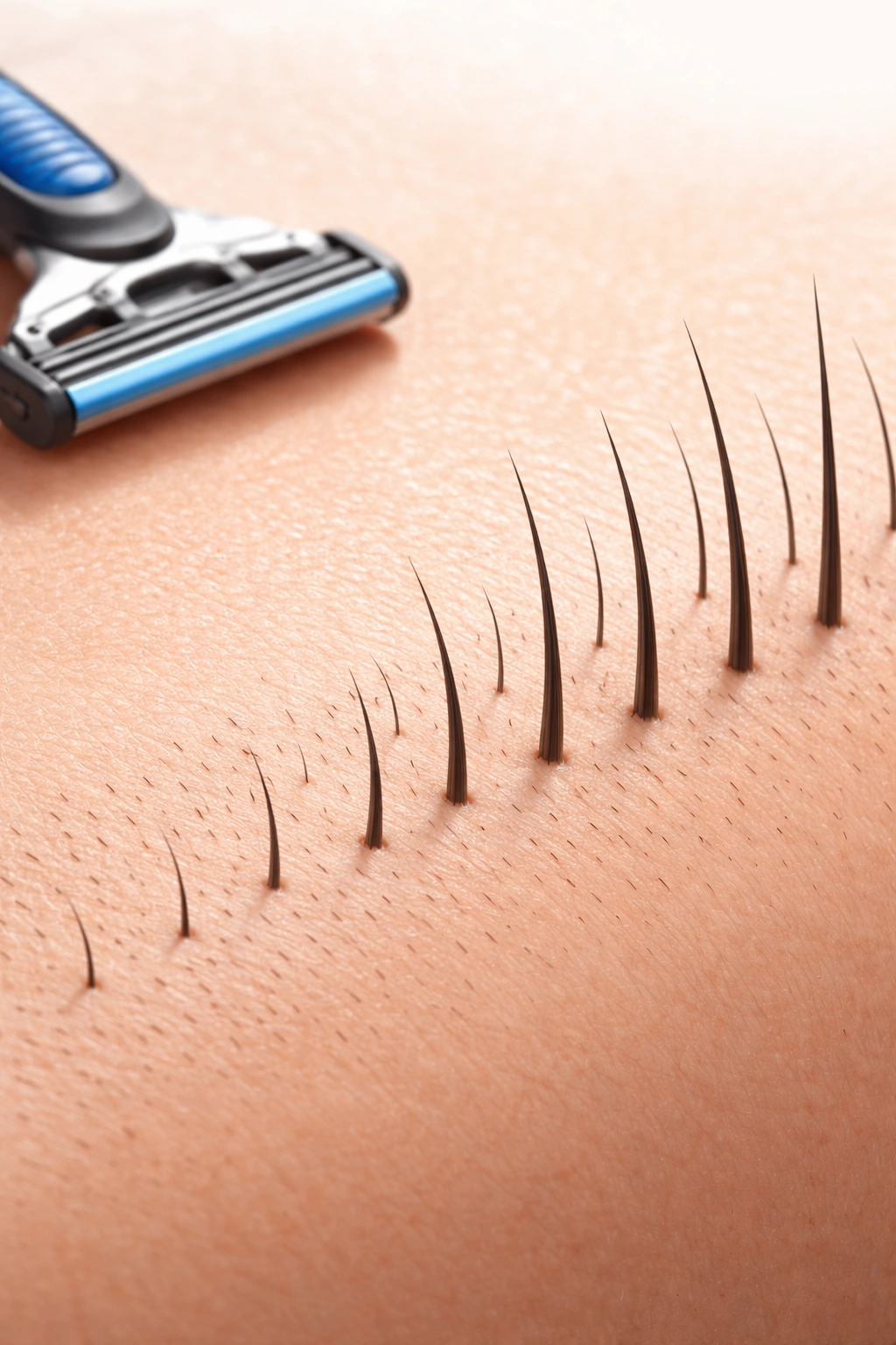 Skin with hairs at varying lengths to suggest growth rate
