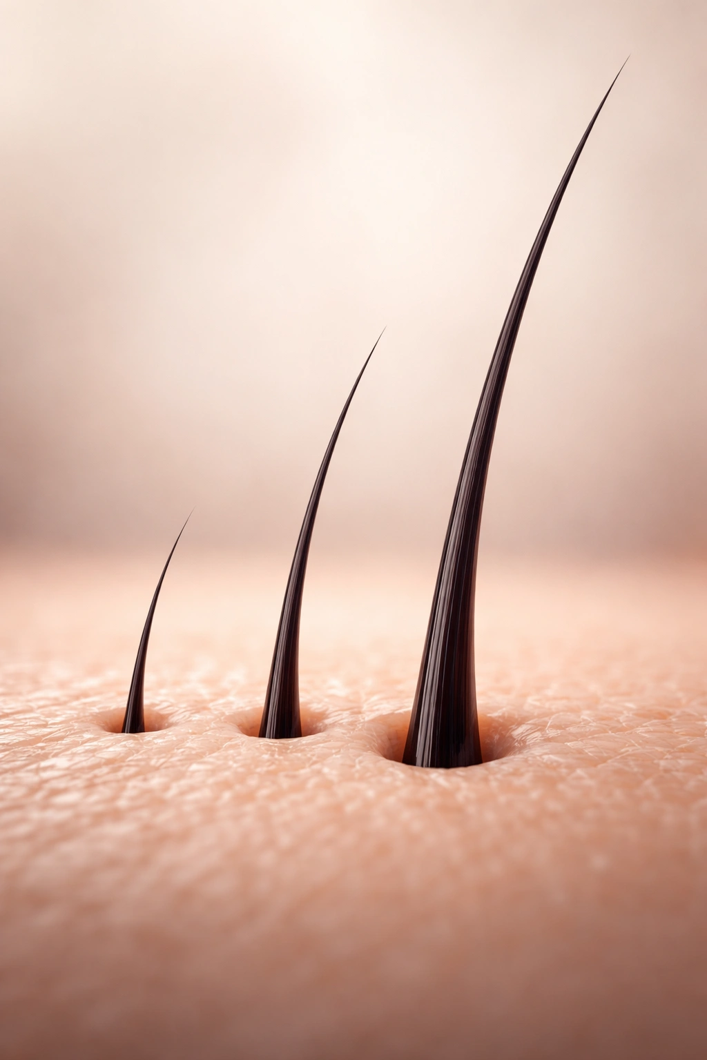 Three hair strands with different lengths suggesting varying growth rates