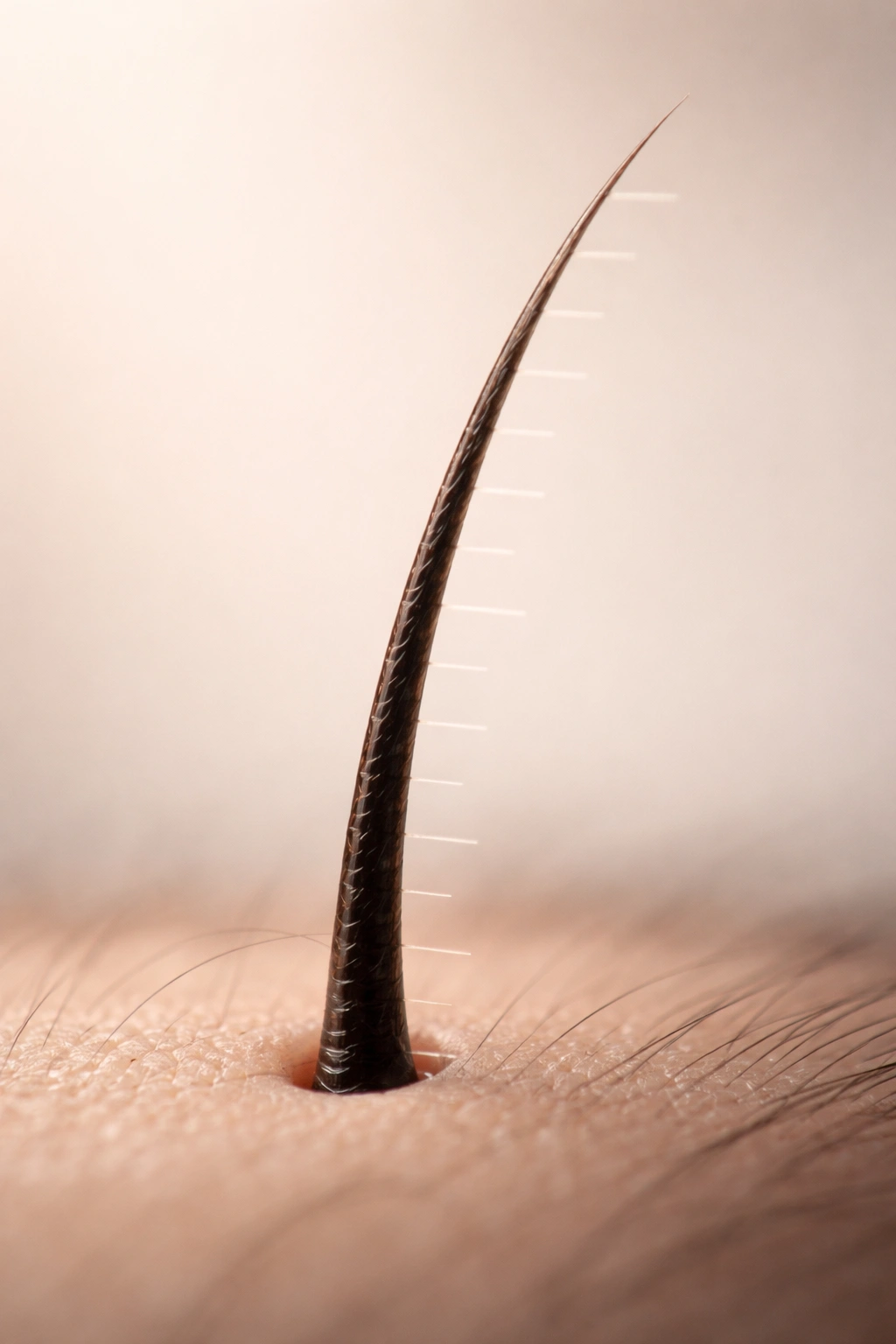 Close-up of a single hair strand with scale-like marks to illustrate monthly hair growth rate