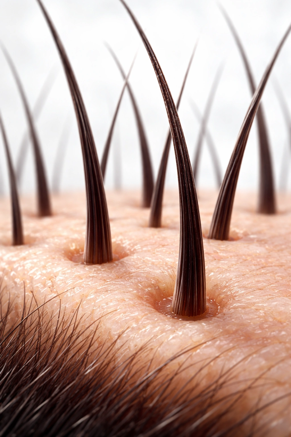 Close-up of healthy scalp with new hair growth follicles