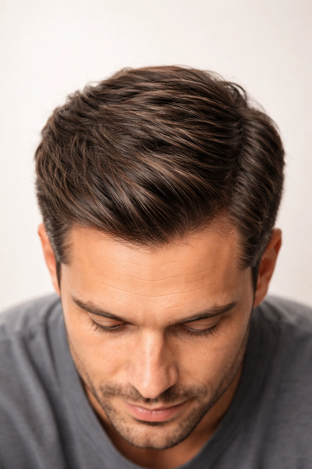 Close-up of a head with improved hair density and healthy scalp