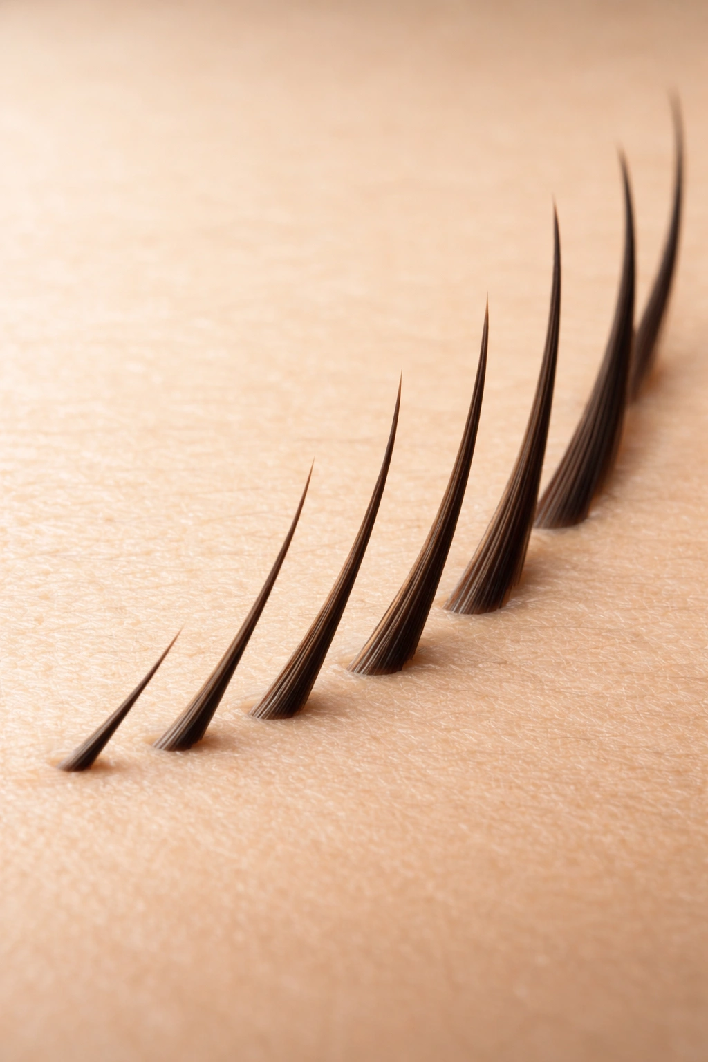 Hair strands at different lengths arranged to show growth timeline