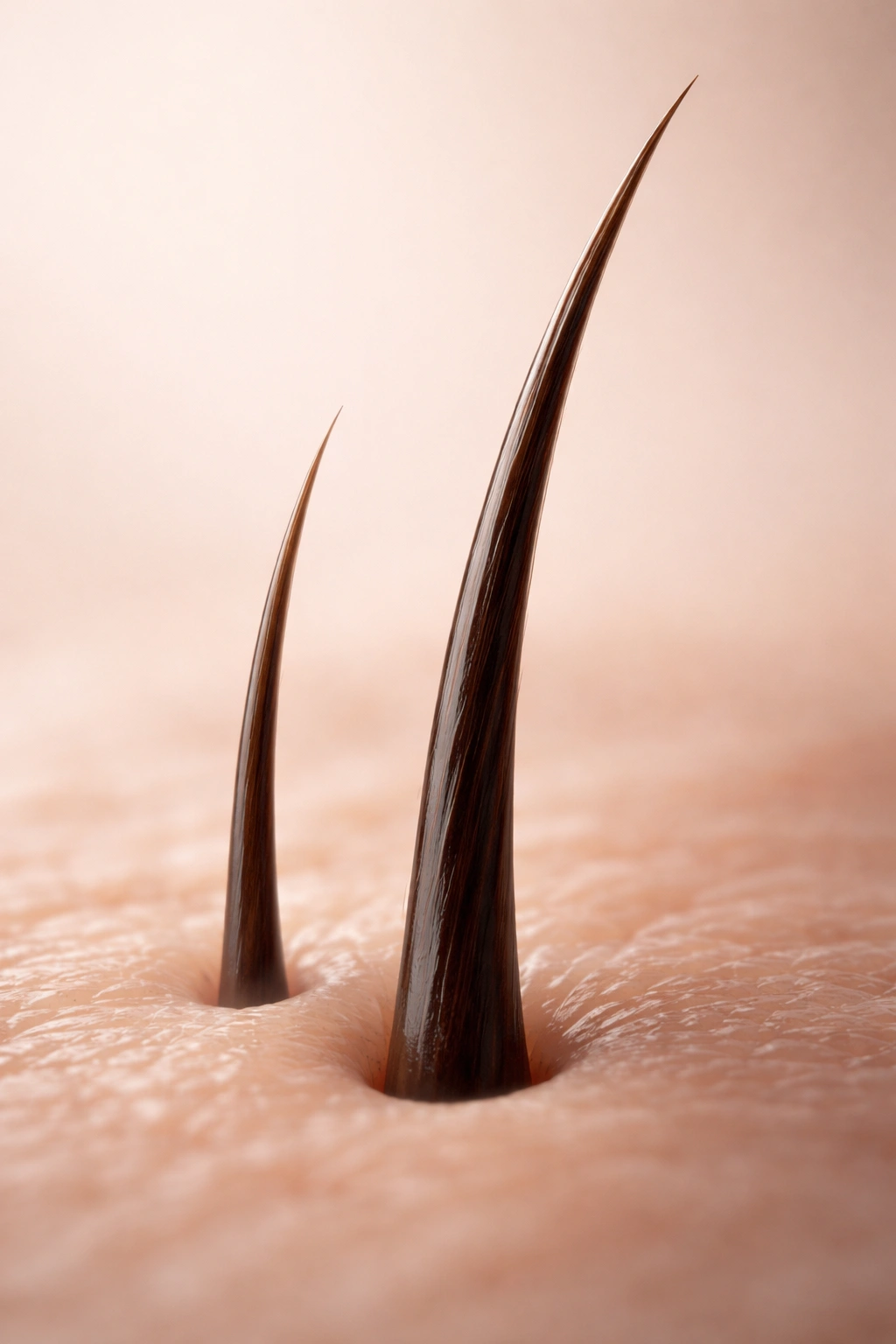Close-up of hair strands at different lengths illustrating growth versus trimming concept.