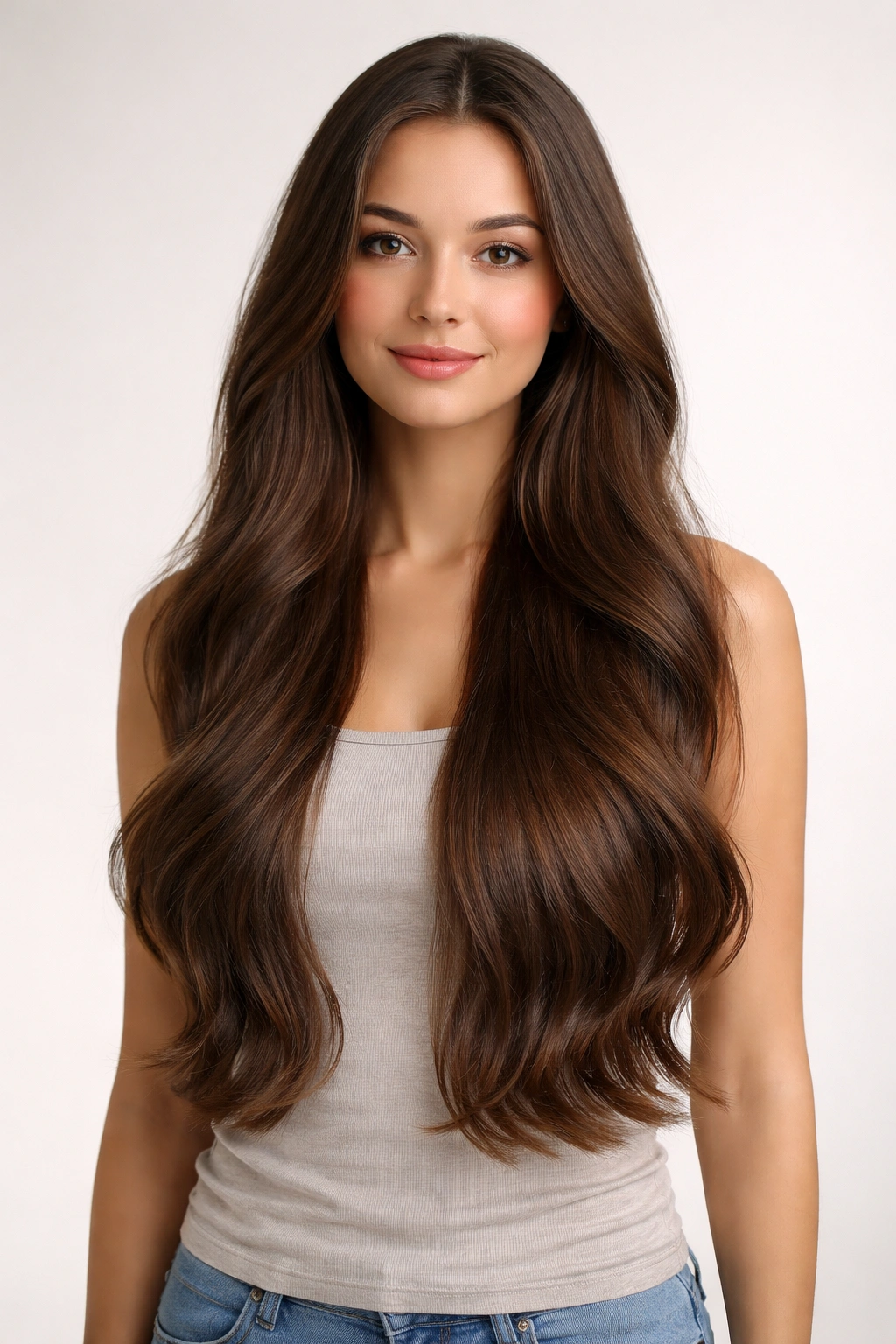 Person with healthy hair in a minimalist studio, representing final takeaway on hair growth