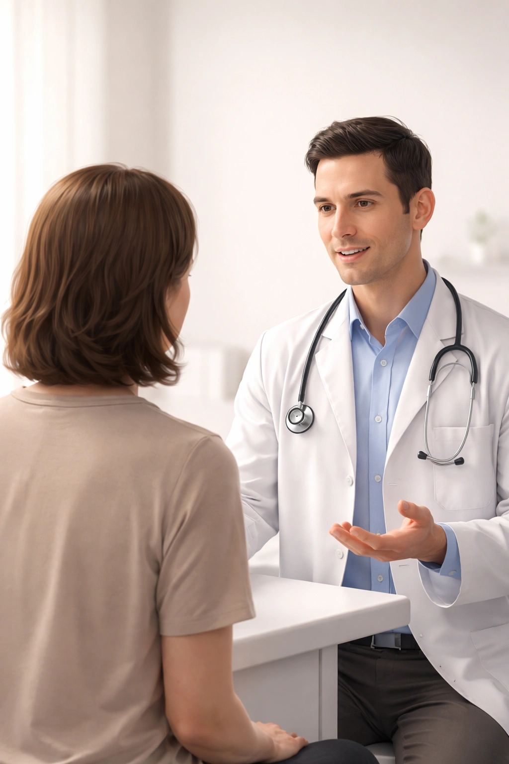Patient consulting doctor silhouette with stethoscope