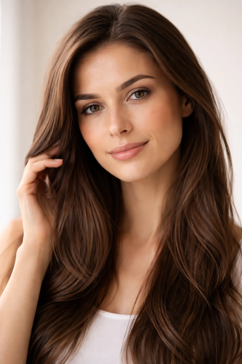 Close-up of a head with healthy hair and calm expression