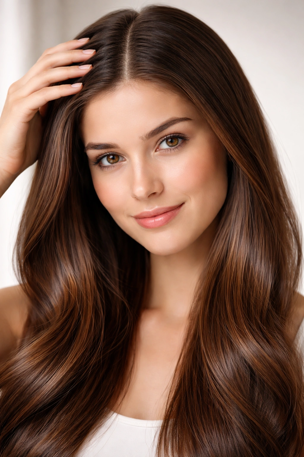 Close-up of healthy, shiny hair with visible scalp