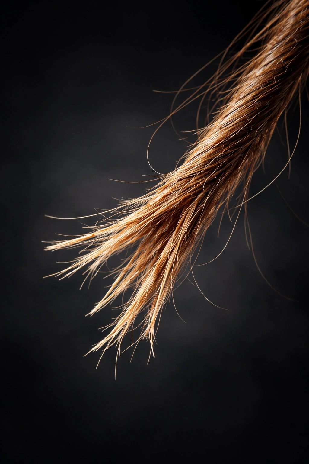 Dry, split-end hair strand indicating potential health issues