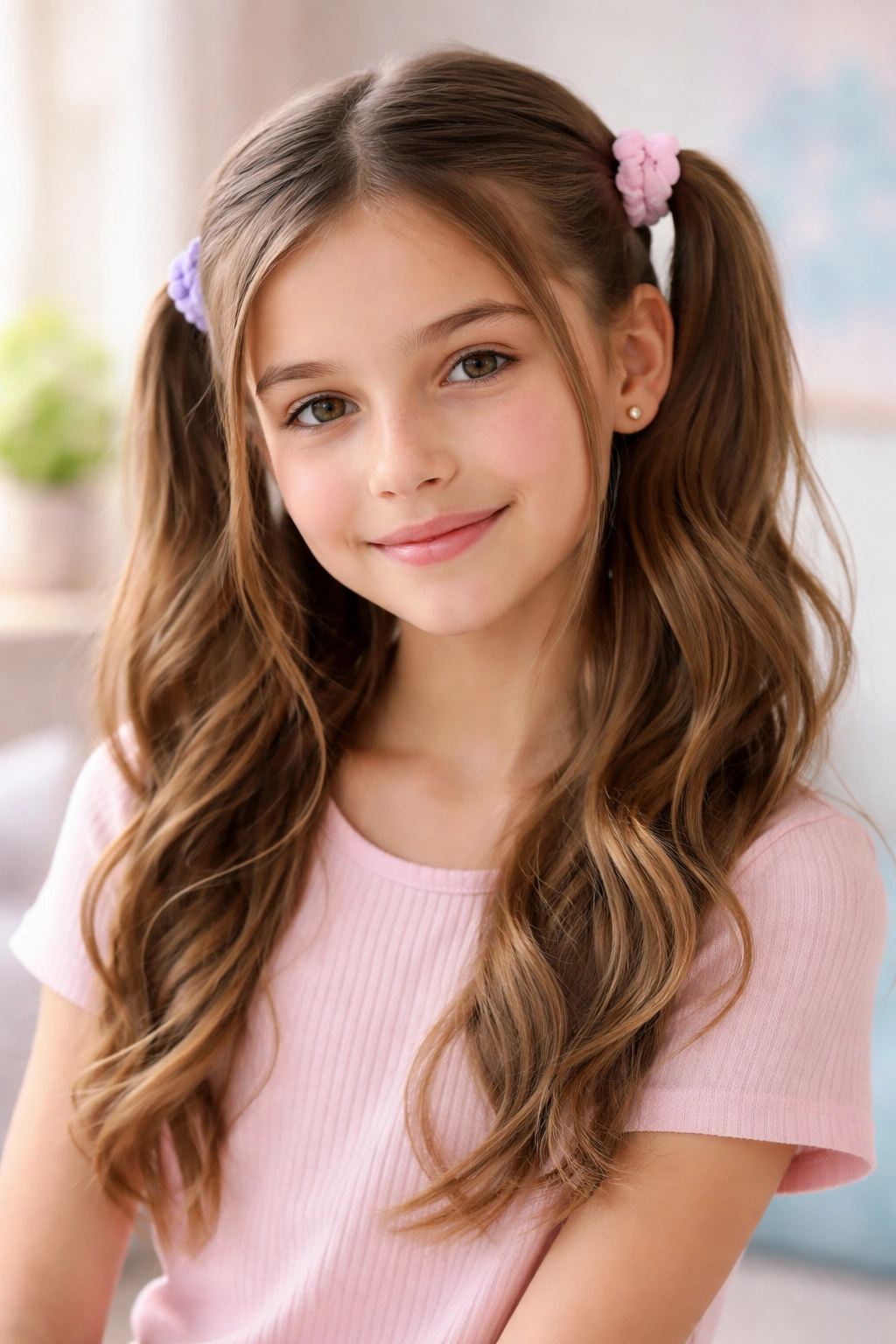 Portrait of an 11-year-old girl with age-appropriate hairstyle