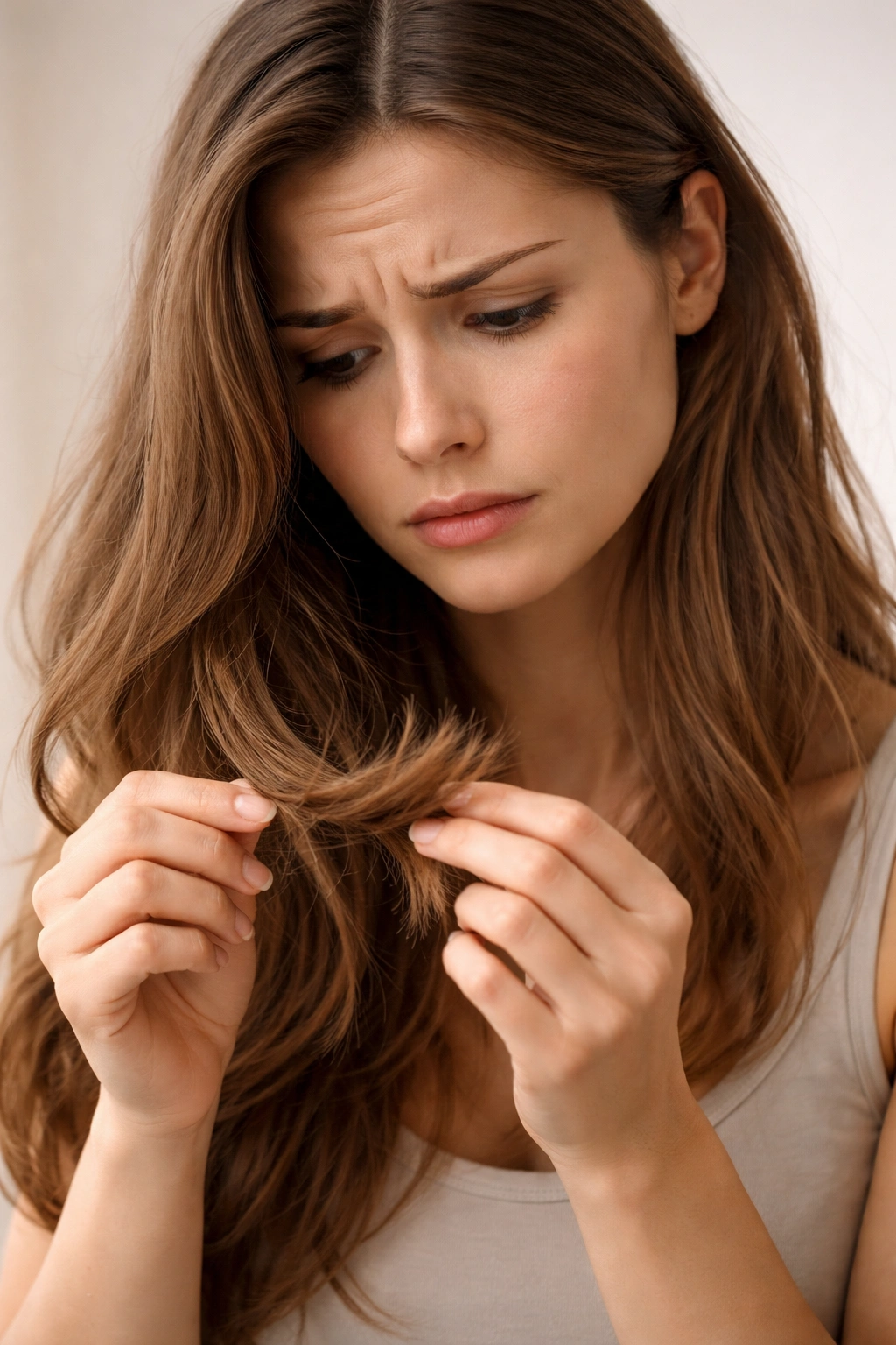 Worried person examining hair ends