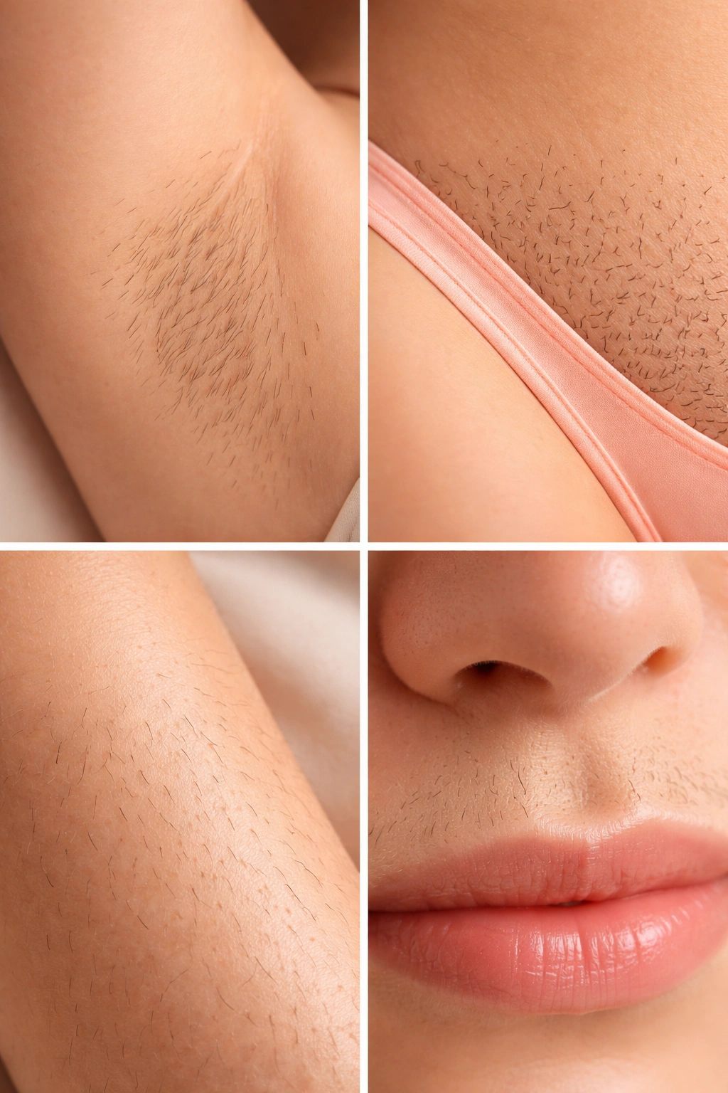 Close-up of skin showing uniform hair length across areas