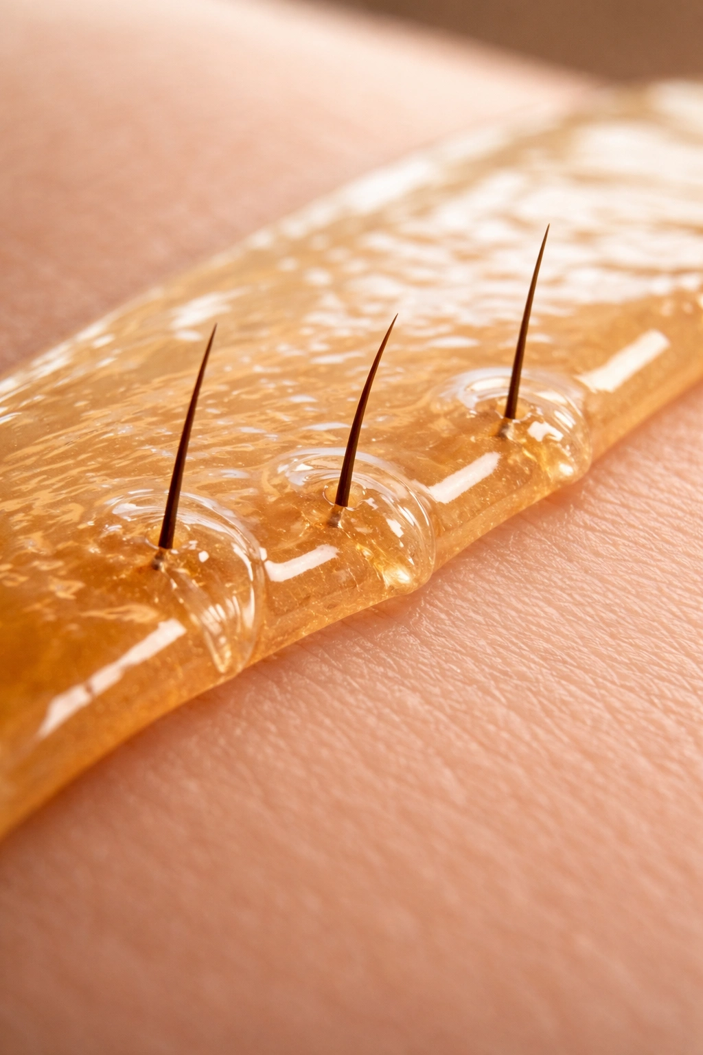 Close-up of skin with evenly trimmed hairs illustrating importance of hair length for Brazilian waxing