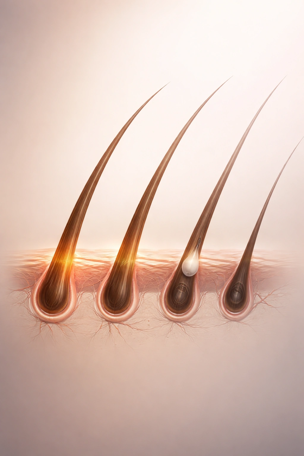 Macro shot of a single hair strand with color shifts indicating life cycle phases