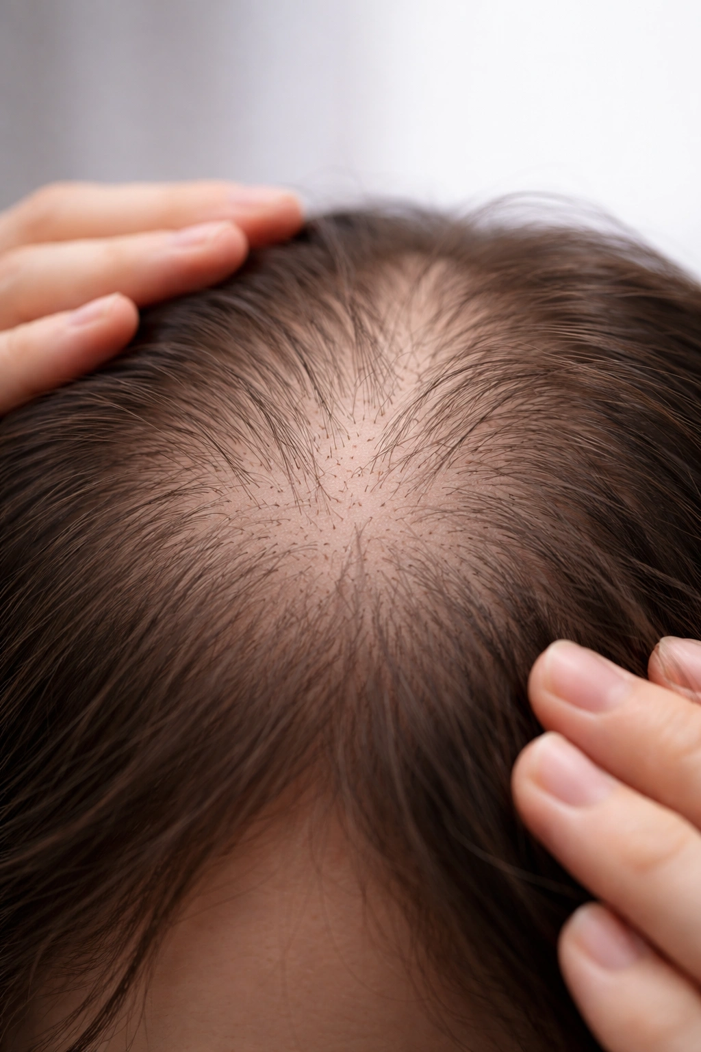 Close-up of thinning scalp with visible follicles illustrating hair loss causes