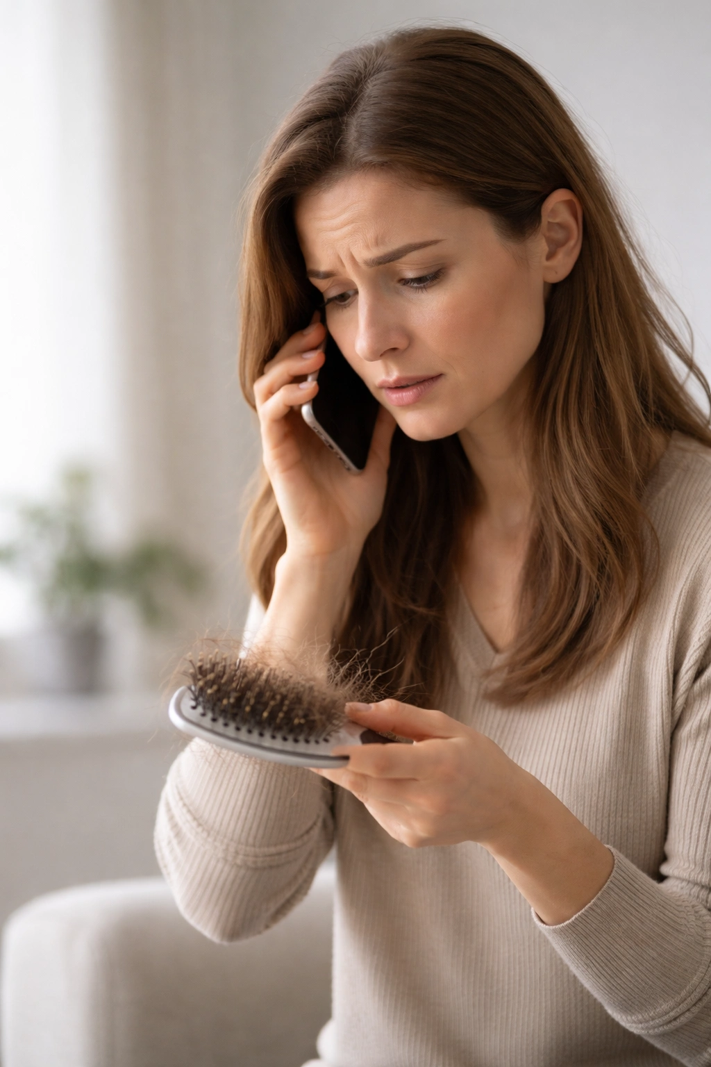 Person on phone seeking professional help for hair loss