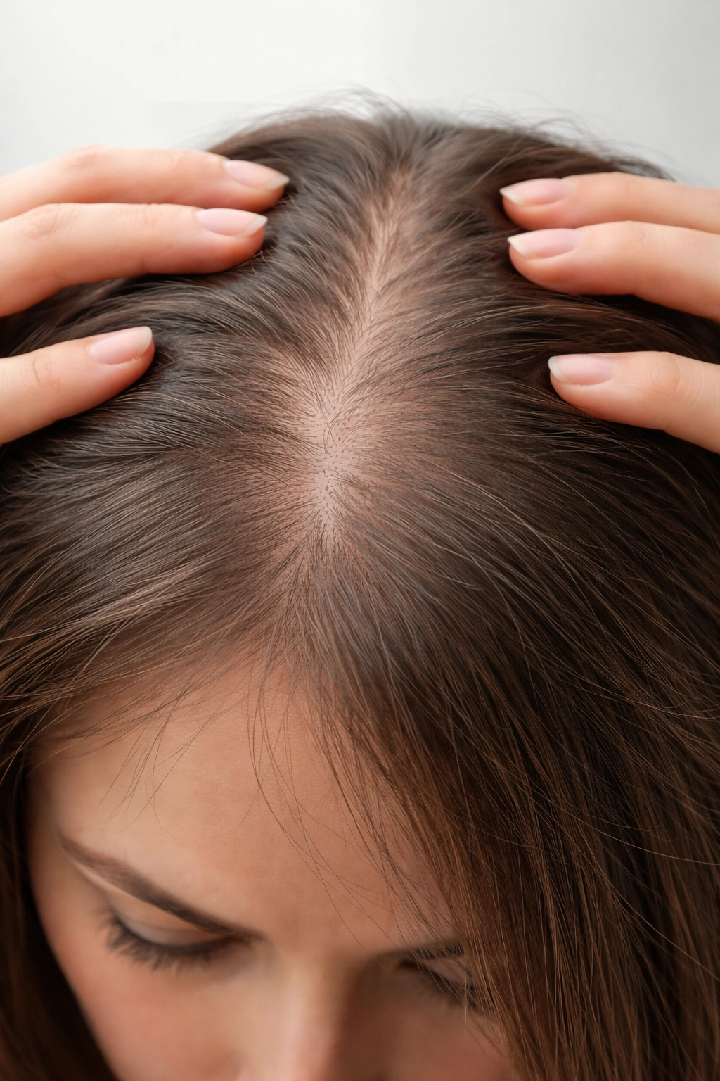 Close-up of a scalp showing thinning hair to illustrate when to seek professional help