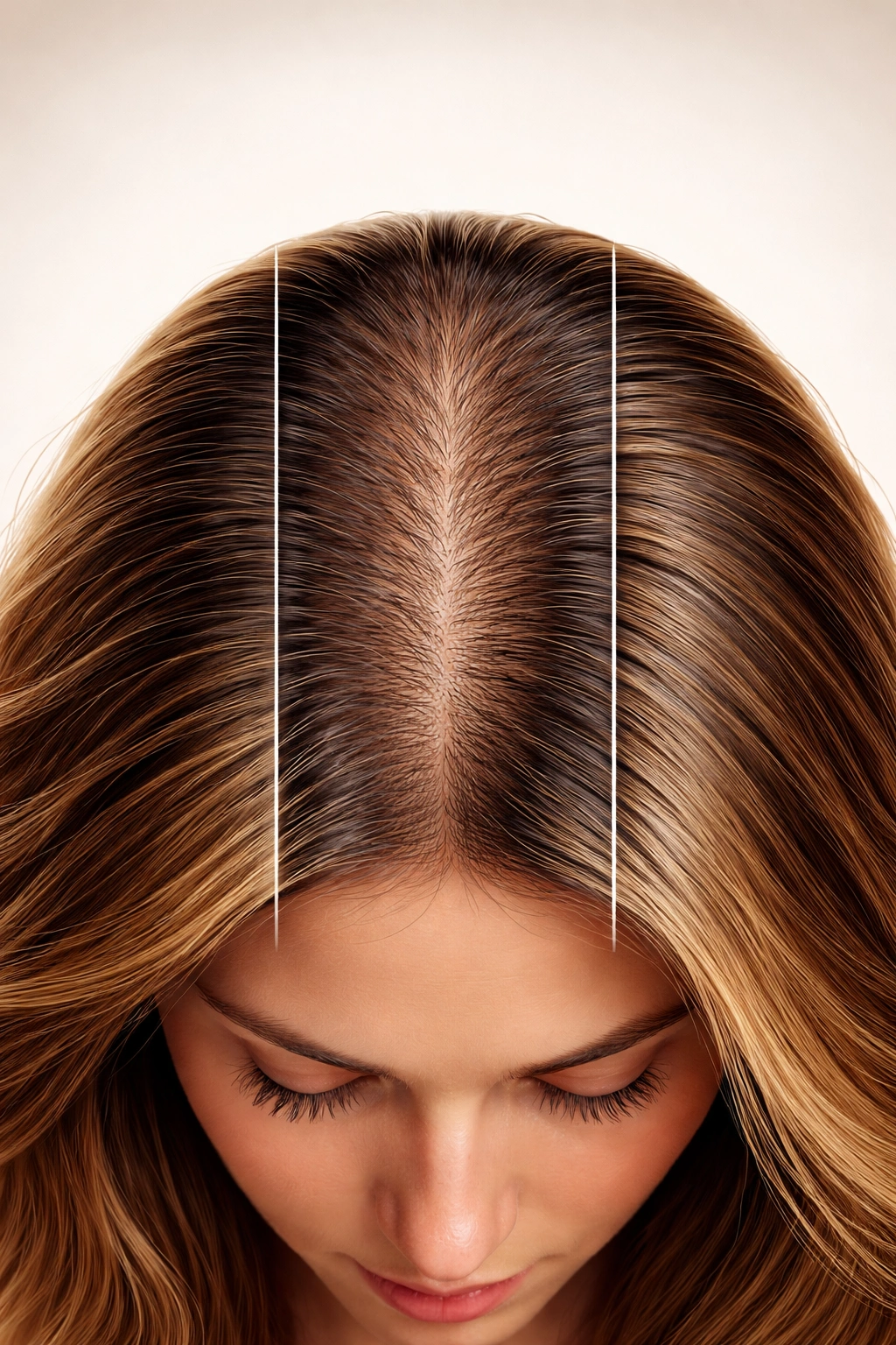 Scalp close-up showing progression from shedding to recovery post-weight loss