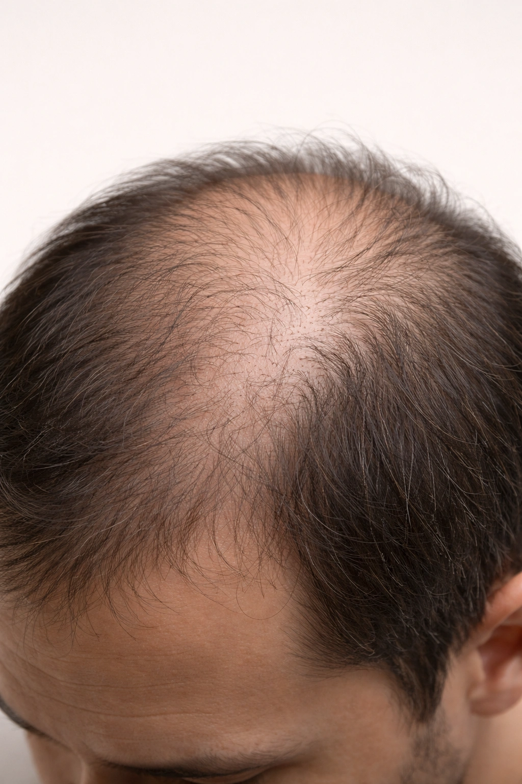 Close-up scalp with thinning hair illustrating non-hat causes.