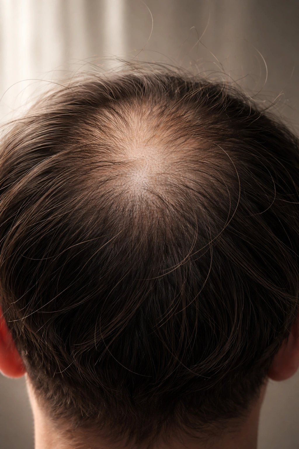 Scalp silhouette showing thinning hair around the crown