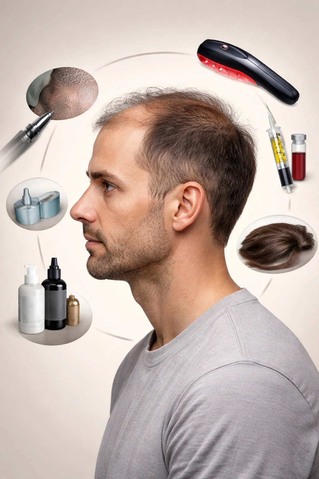 Person with thinning hair shown in side profile to indicate non-surgical options