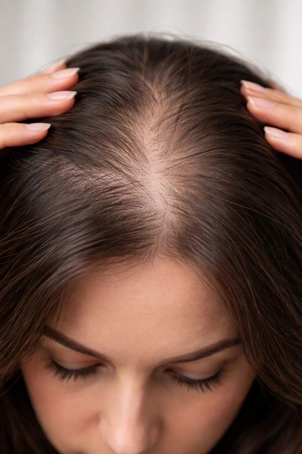 Close-up of thinning scalp illustrating hair loss
