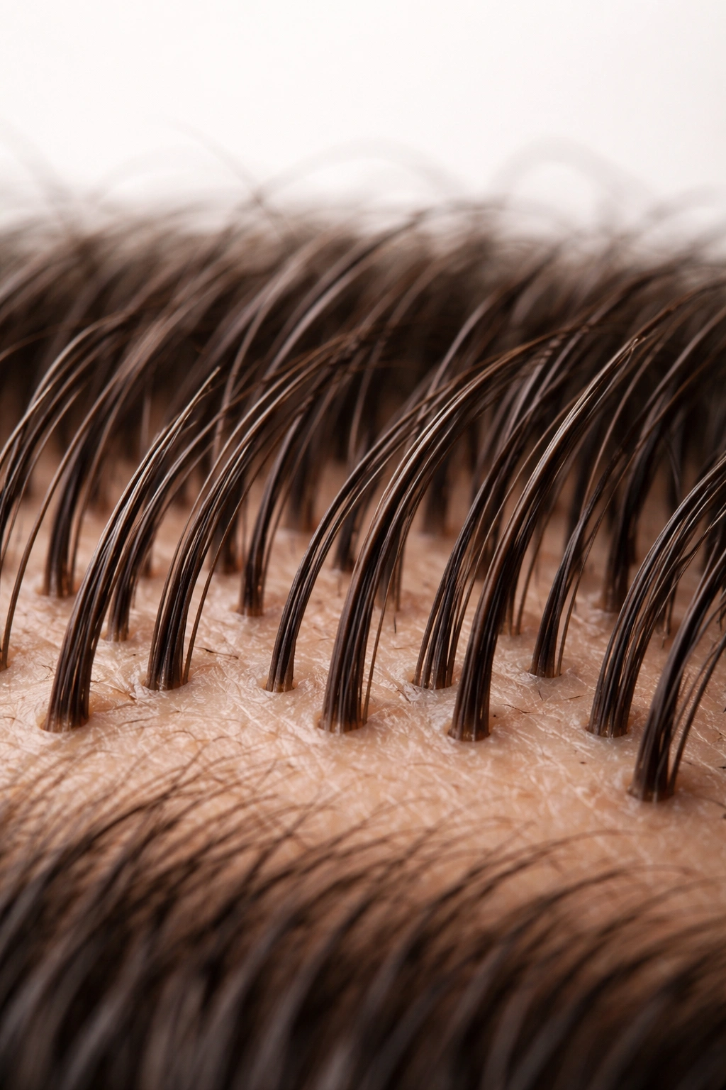 Close-up view of a healthy scalp with dense hair follicles.