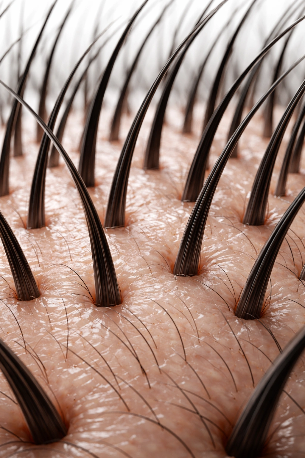 Macro shot of healthy scalp hair follicles.