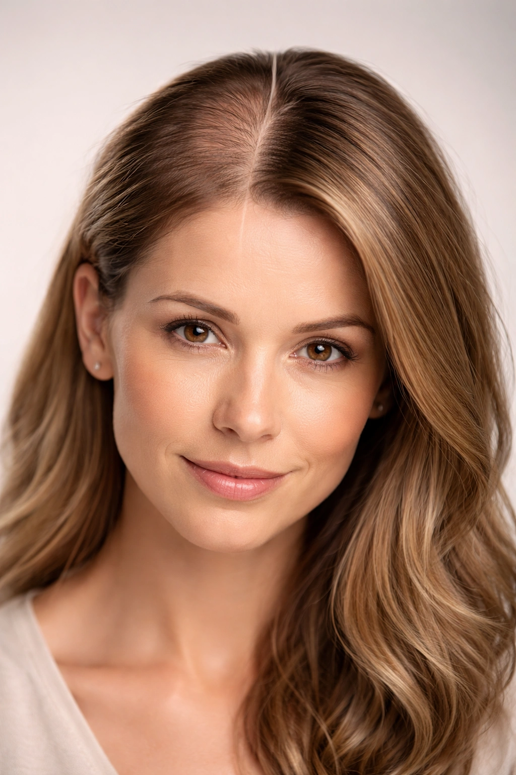 Portrait of a person with thinning hair on crown area