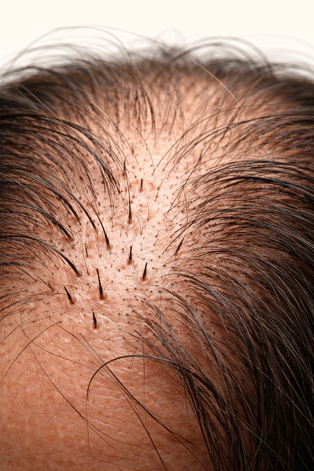 Macro view of a scalp with hair follicles illustrating hair loss causes