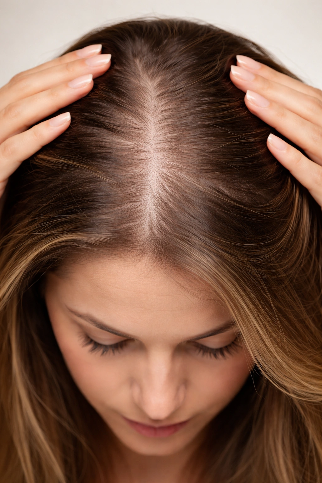 Macro close-up of thinning scalp showing reduced hair density