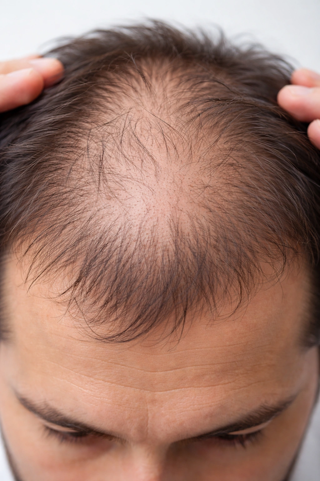 Close-up scalp with thinning hair illustrating hair loss causes