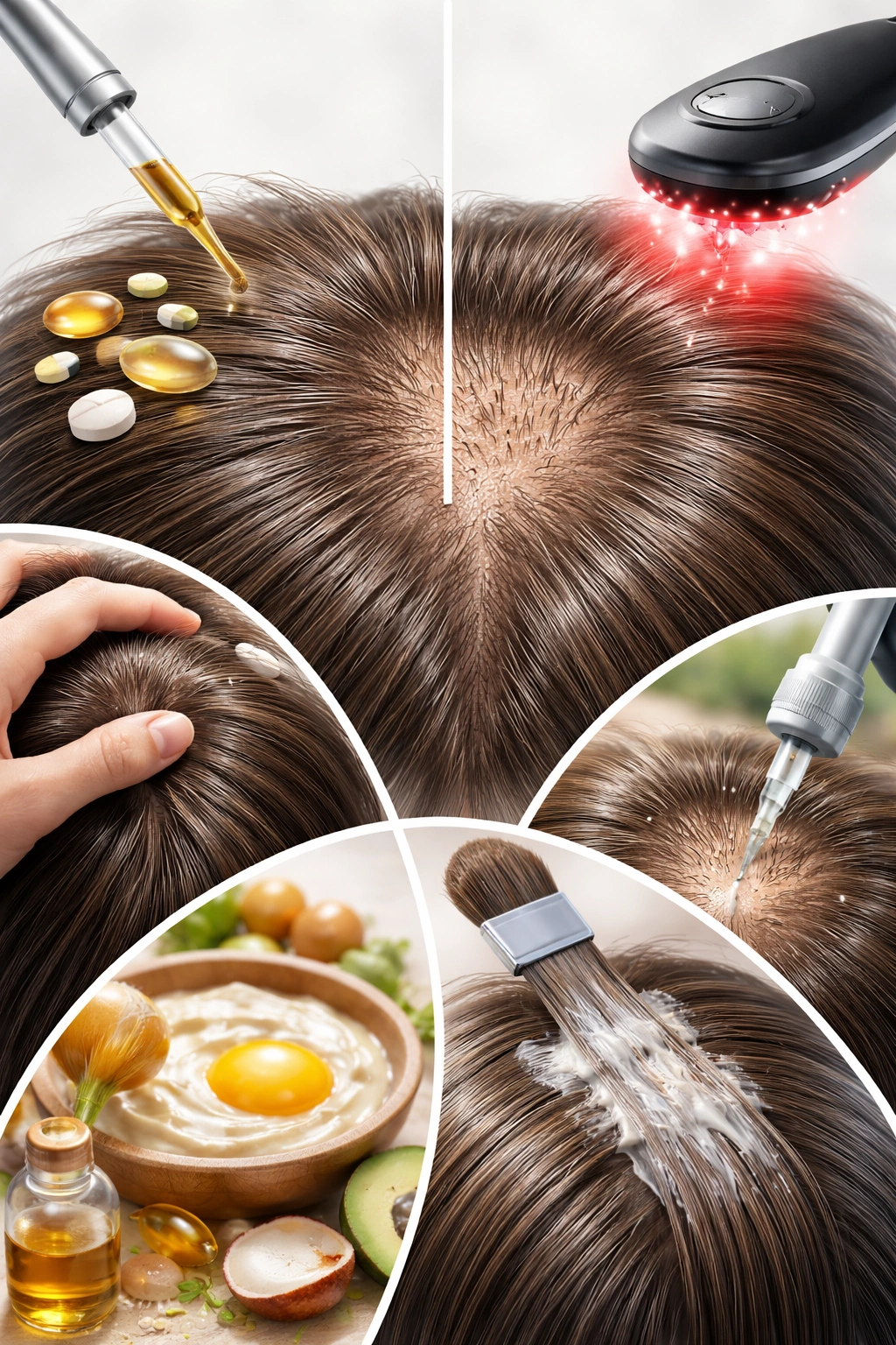 Scalp close-up showing healthy follicles and hair shafts to illustrate treatment options for weight-loss–related hair loss