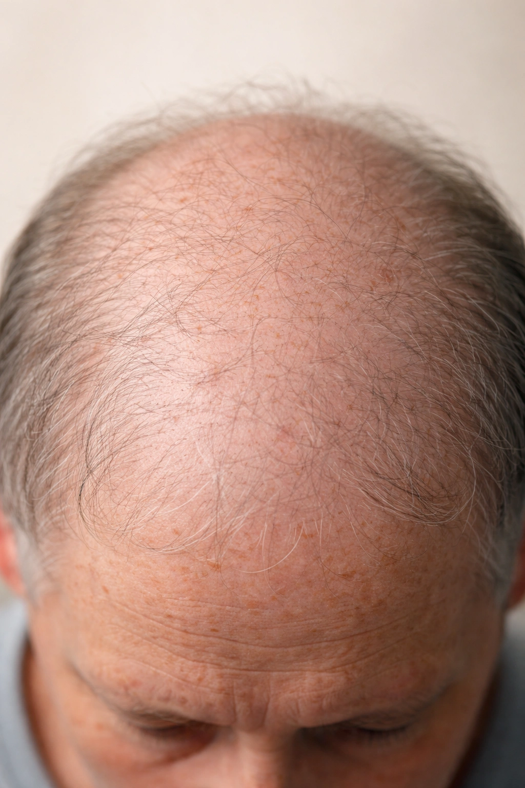 Head scalp showing diffuse thinning from treatment