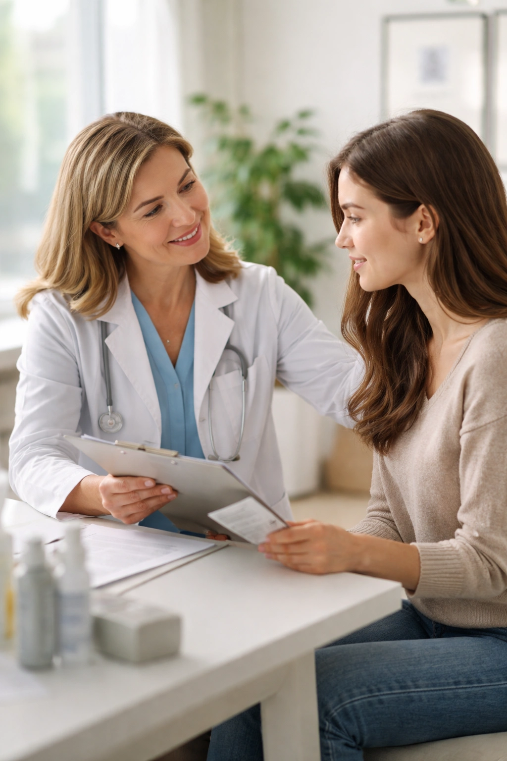 Doctor and patient concluding a hair loss consultation in clinic