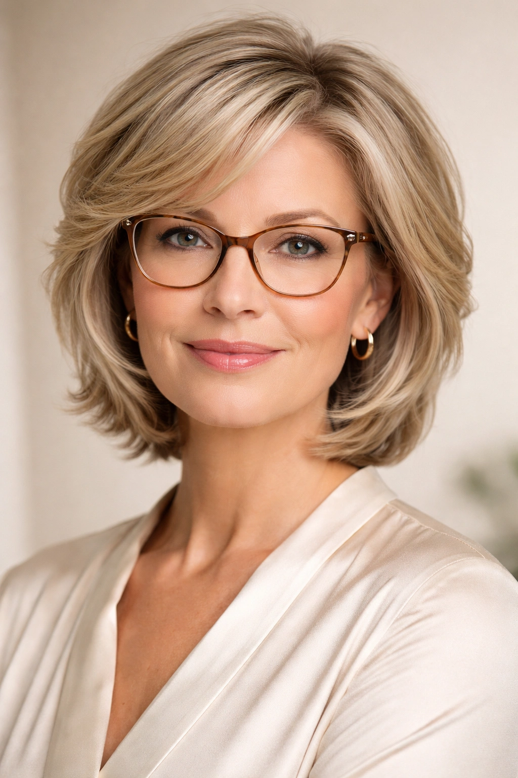 Portrait of a woman with a fresh, maintained hairstyle between salon visits.