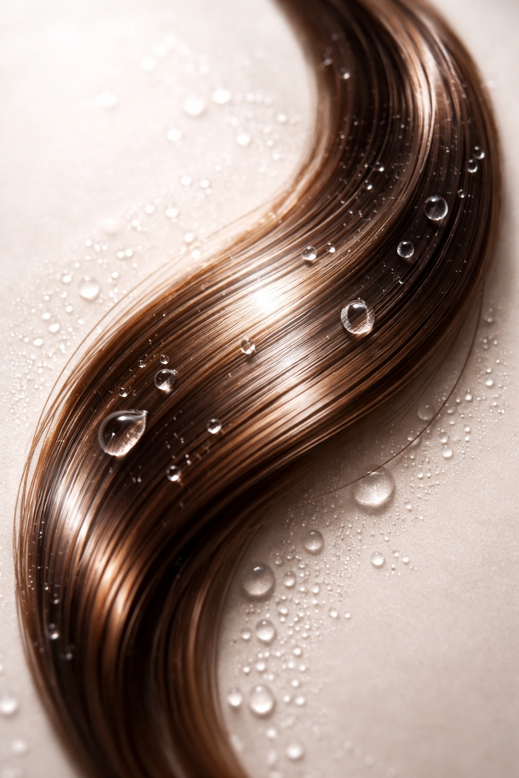 Hair strand with water droplets suggesting maintenance.