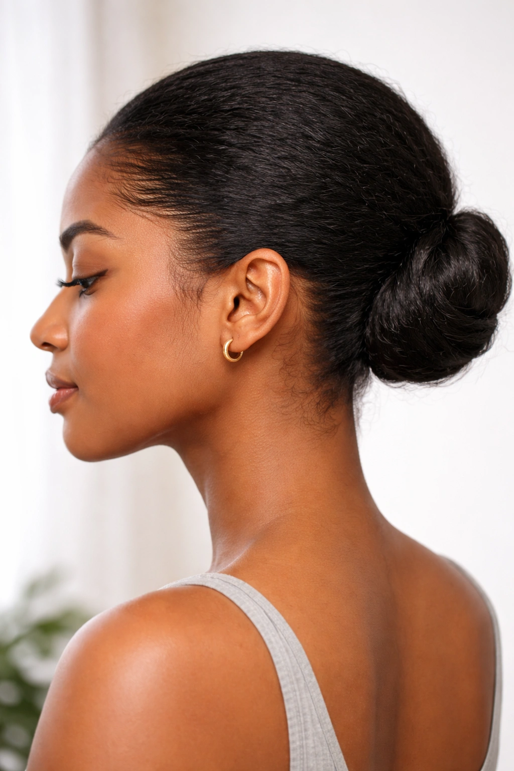 Person with neat protective hairstyle to manage fast-growing hair.